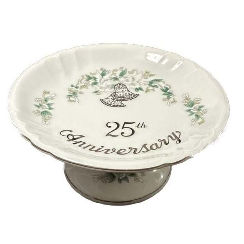 Vintage Lefton China 25th Anniversary Pedestal Candy Dish - Silver Anniv Gift